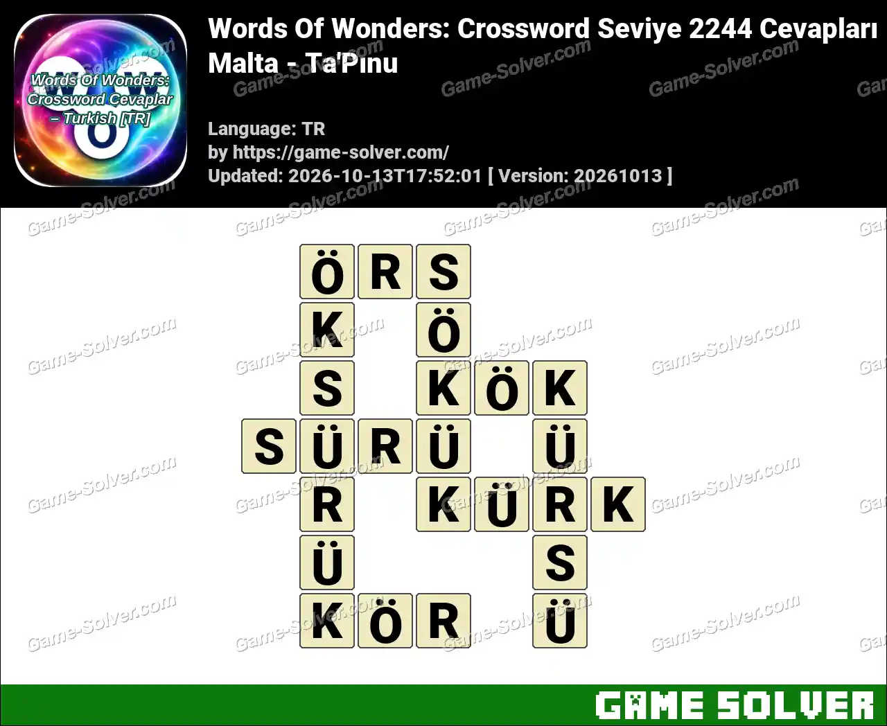 Words Of Wonders: Crossword Seviye 2244 Cevapları – Malta – Ta’Pınu